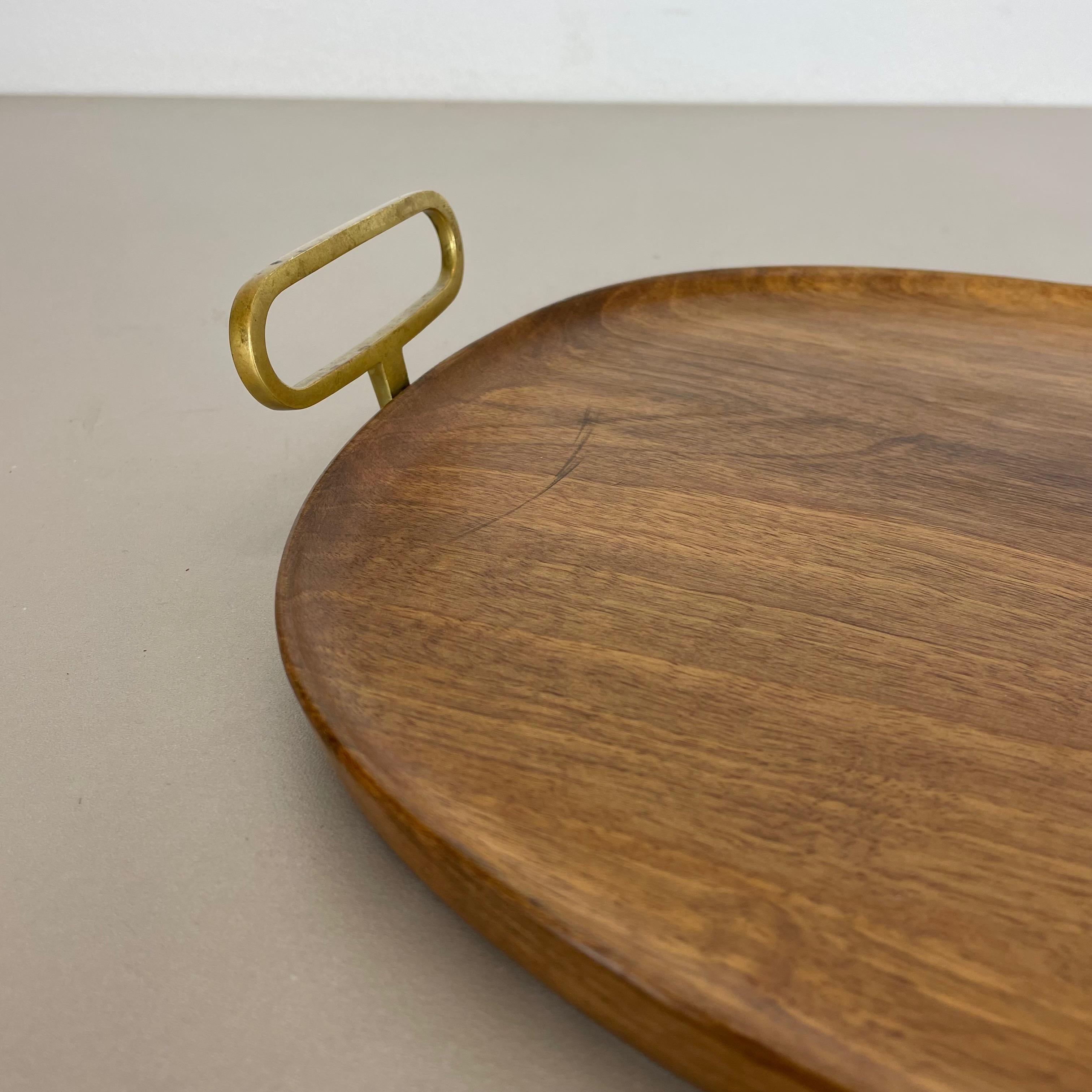Large Walnut Tray Plate Element with Brass Handle by Carl Auböck, Austria, 1950s In Good Condition In Kirchlengern, DE