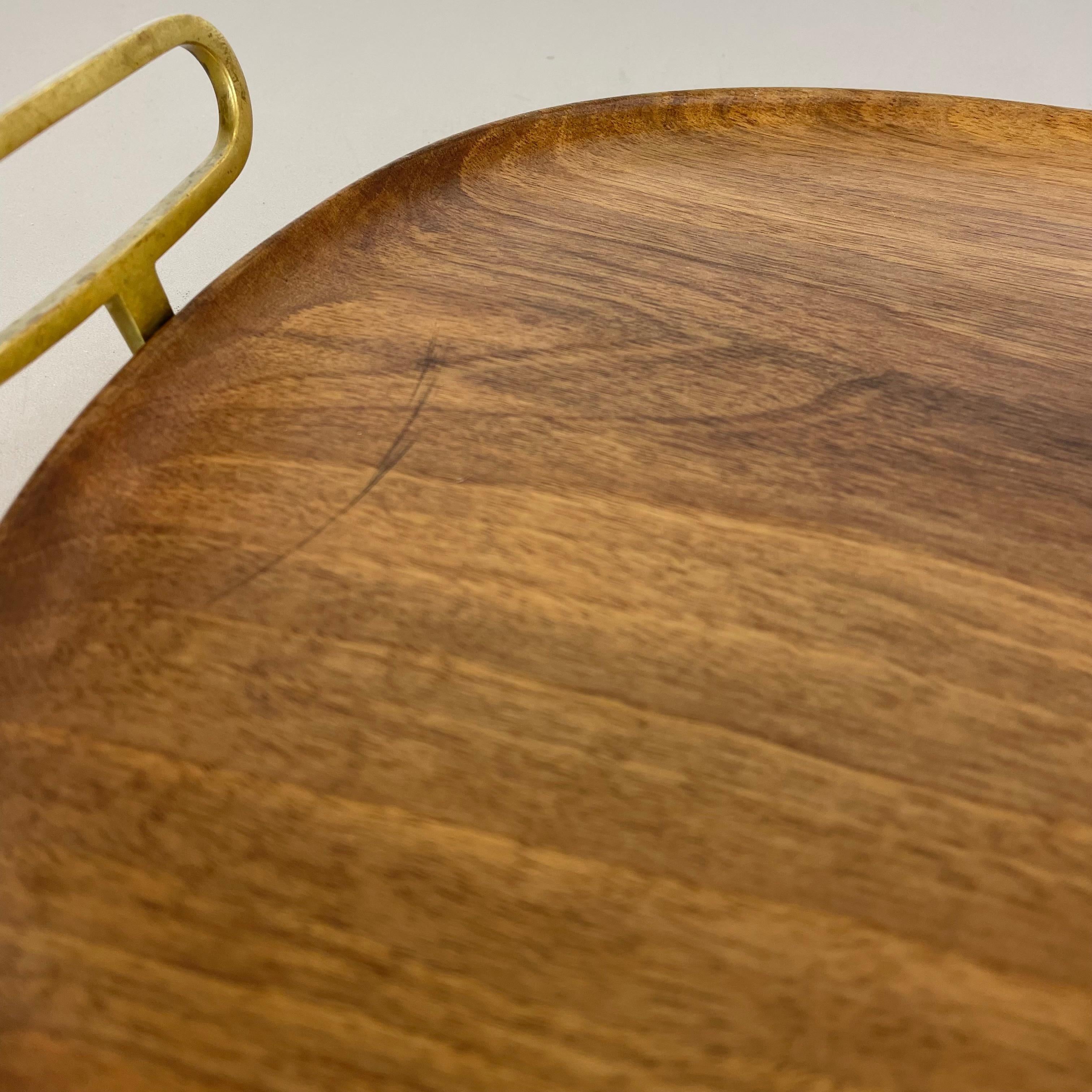 20th Century Large Walnut Tray Plate Element with Brass Handle by Carl Auböck, Austria, 1950s