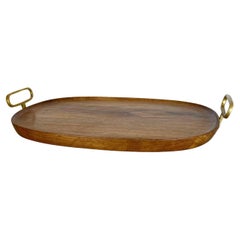 Large Walnut Tray Plate Element with Brass Handle by Carl Auböck, Austria, 1950s