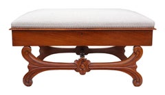 Large Walnut Victorian X Frame Stool Seat Ottoman Chair