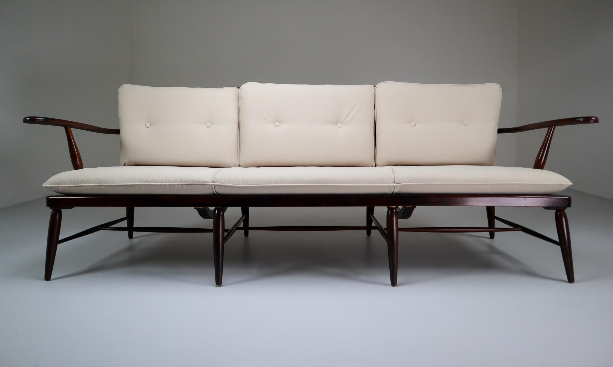 Mid-Century Modern Large Walnut Wood Bench Designed by Anna-Lülja Praun in 1950s