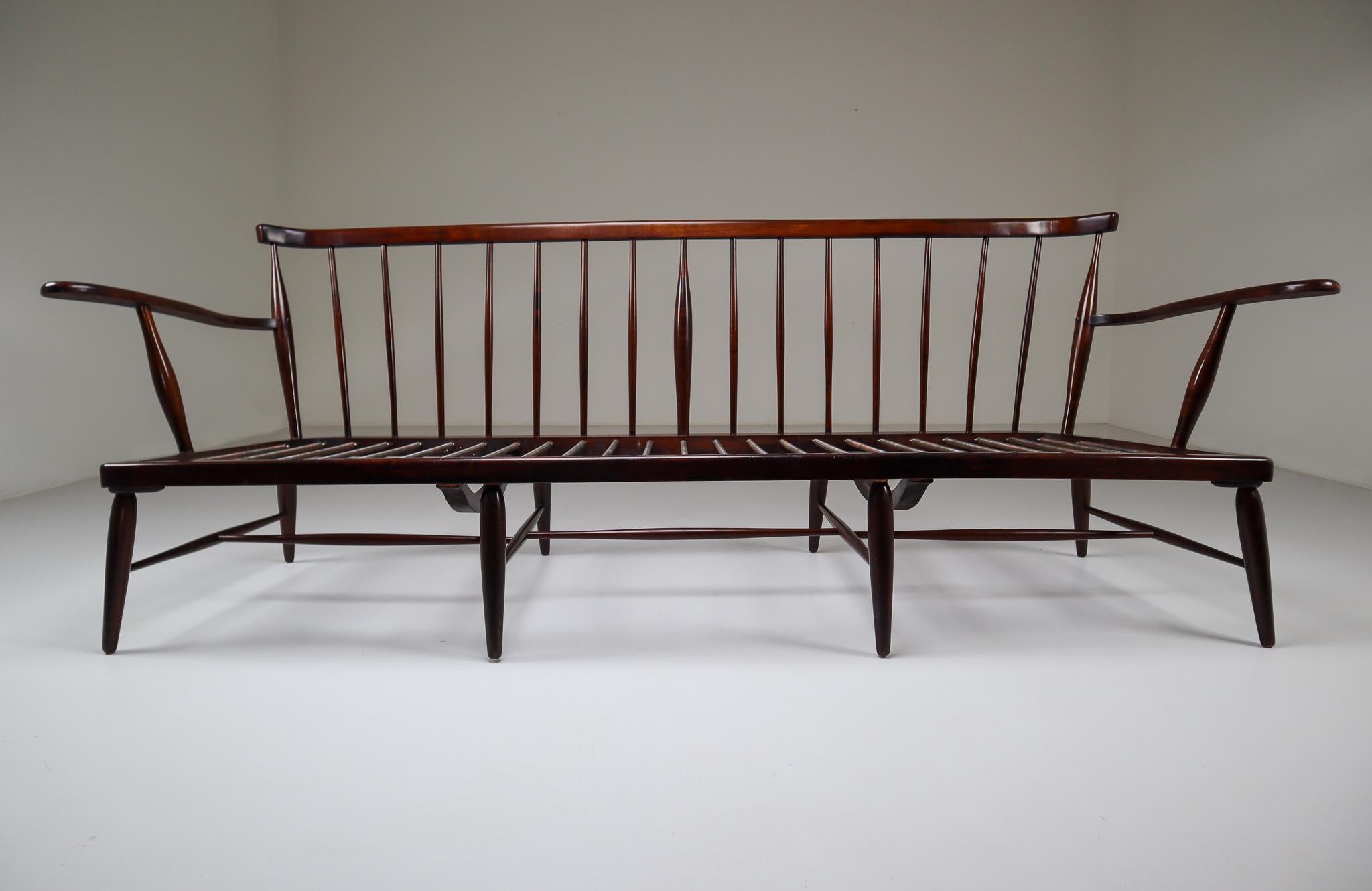 Mid-20th Century Large Walnut Wood Bench Designed by Anna-Lülja Praun in 1950s