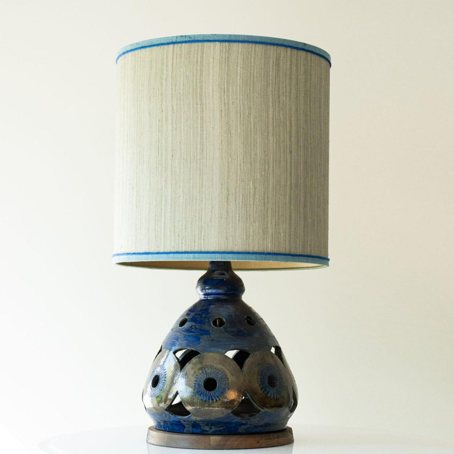 Fine XX secolo Lampada da tavolo grande in Wood Wood, paralume nuovo di R. Houben, 1970 in vendita