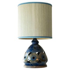 Große Tischlampe aus Keramik aus Nussbaumholz, neuer Lampenschirm von R. Houben, 1970
