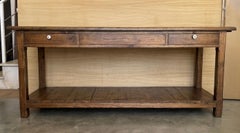 Large Walnut wood console table with two drawers and lower shelf