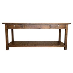 Large Walnut wood console table with two drawers and lower shelf