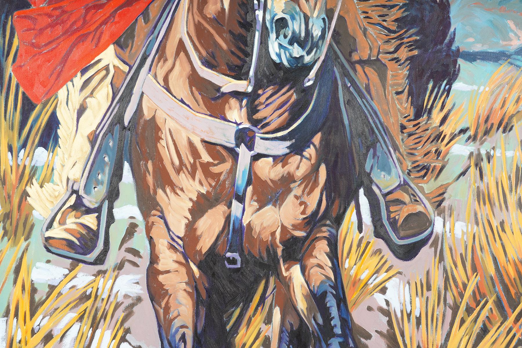 20th Century Large Walt Wooten 'Warrior on Horseback' Oil Painting