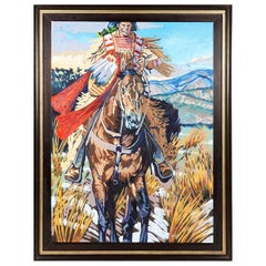 Large Walt Wooten 'Warrior on Horseback' Oil Painting