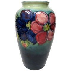 Retro Large Walter Moorcroft Anemone Pattern Tubelined Hand Painted Pottery Vase