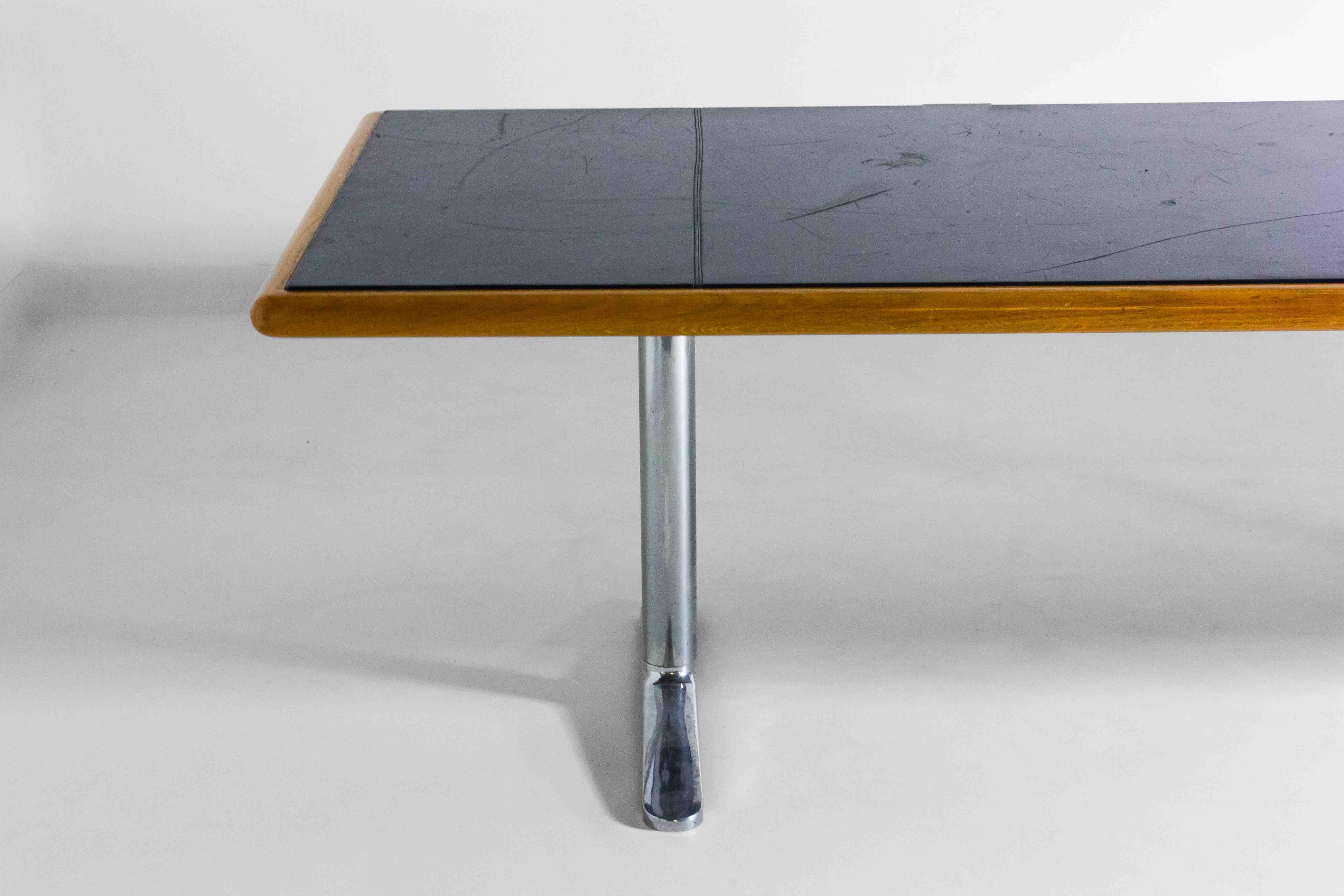 Large Warren Platner leather desk by Knoll International, 1973 4