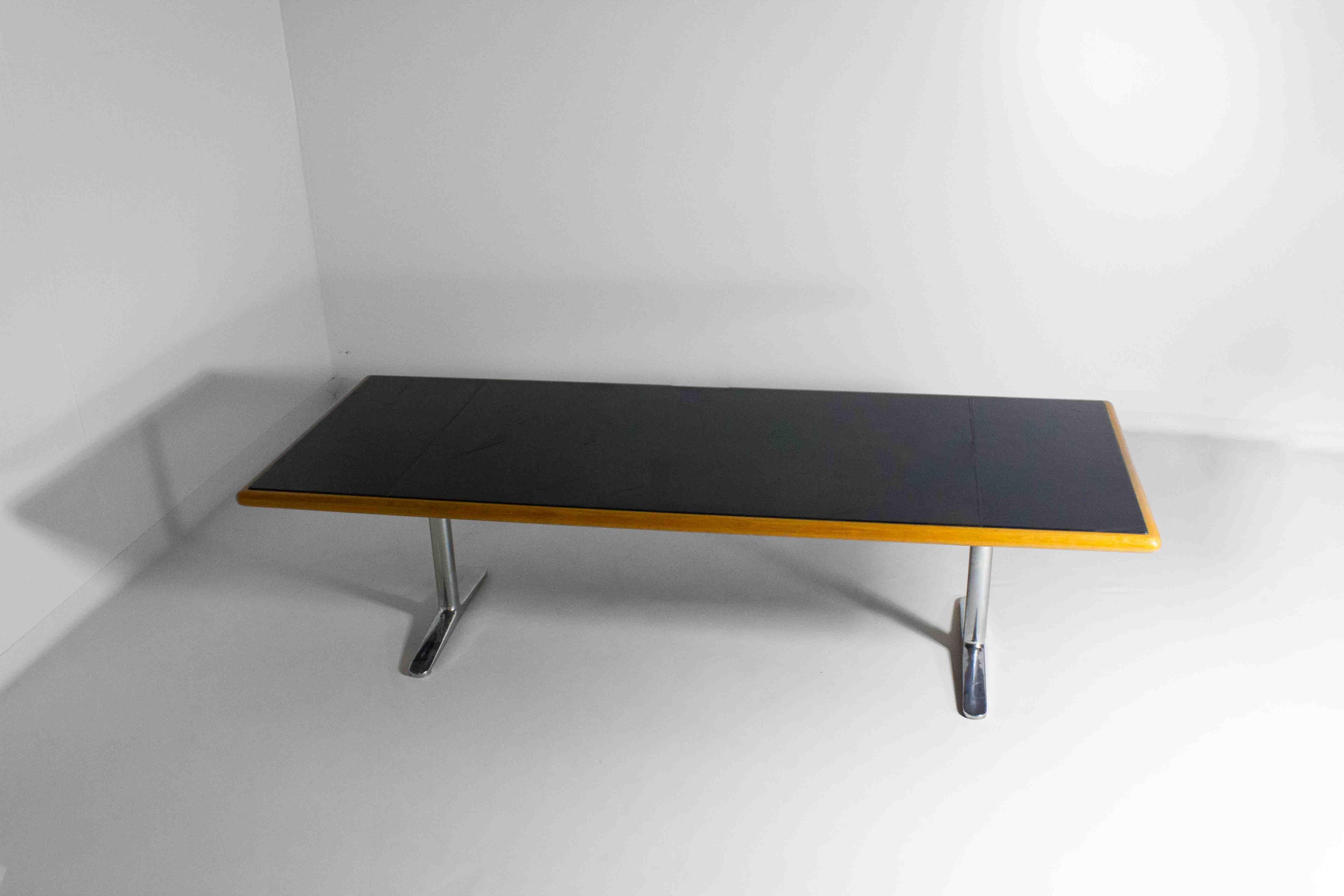 Large Warren Platner leather desk by Knoll International, 1973 2