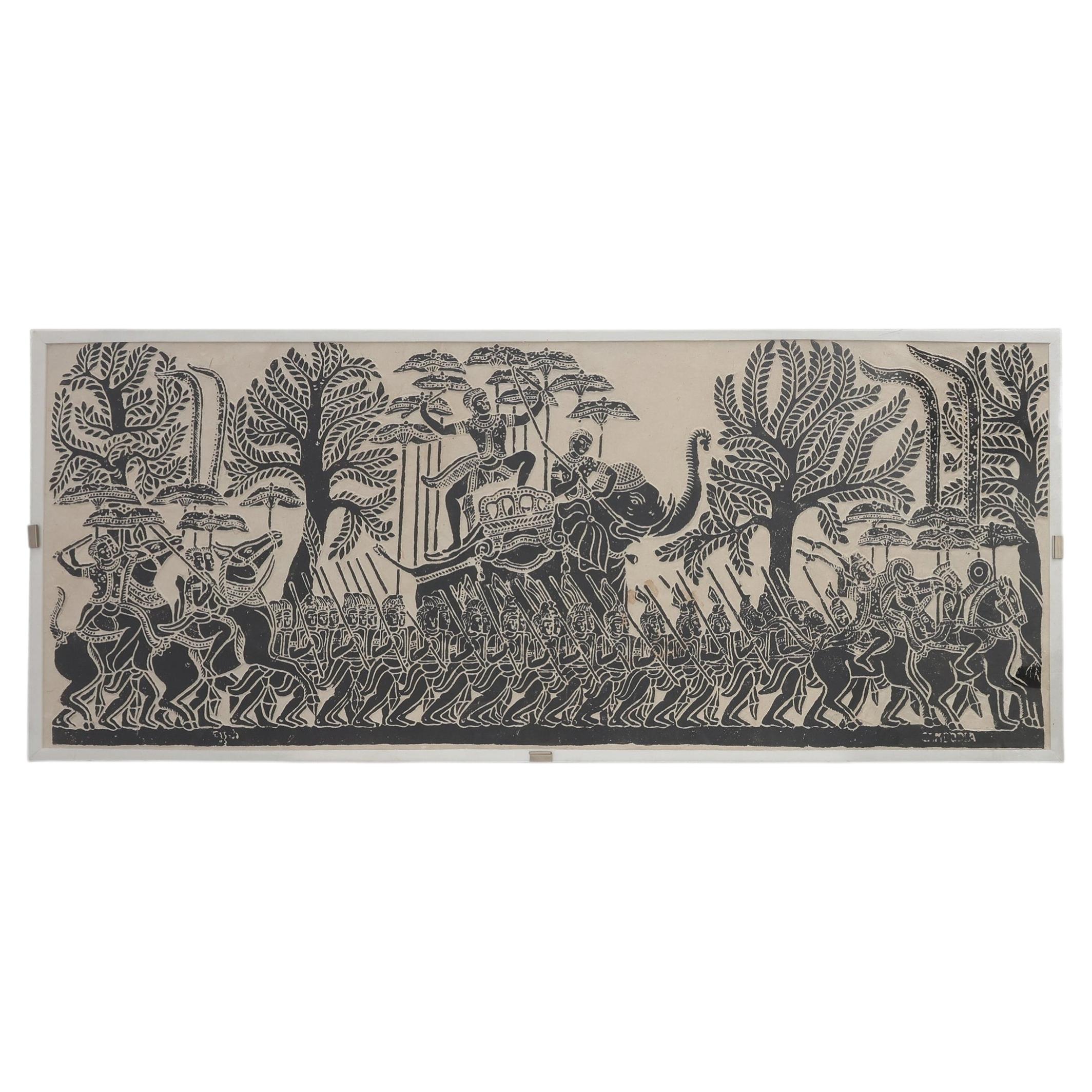Large Warrier Rubbing on rice Paper - Cambodian Angkor Wat Temple, Asia