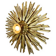 Large Gold Water Gilded Wooden Chapel Sunburst Flush Light