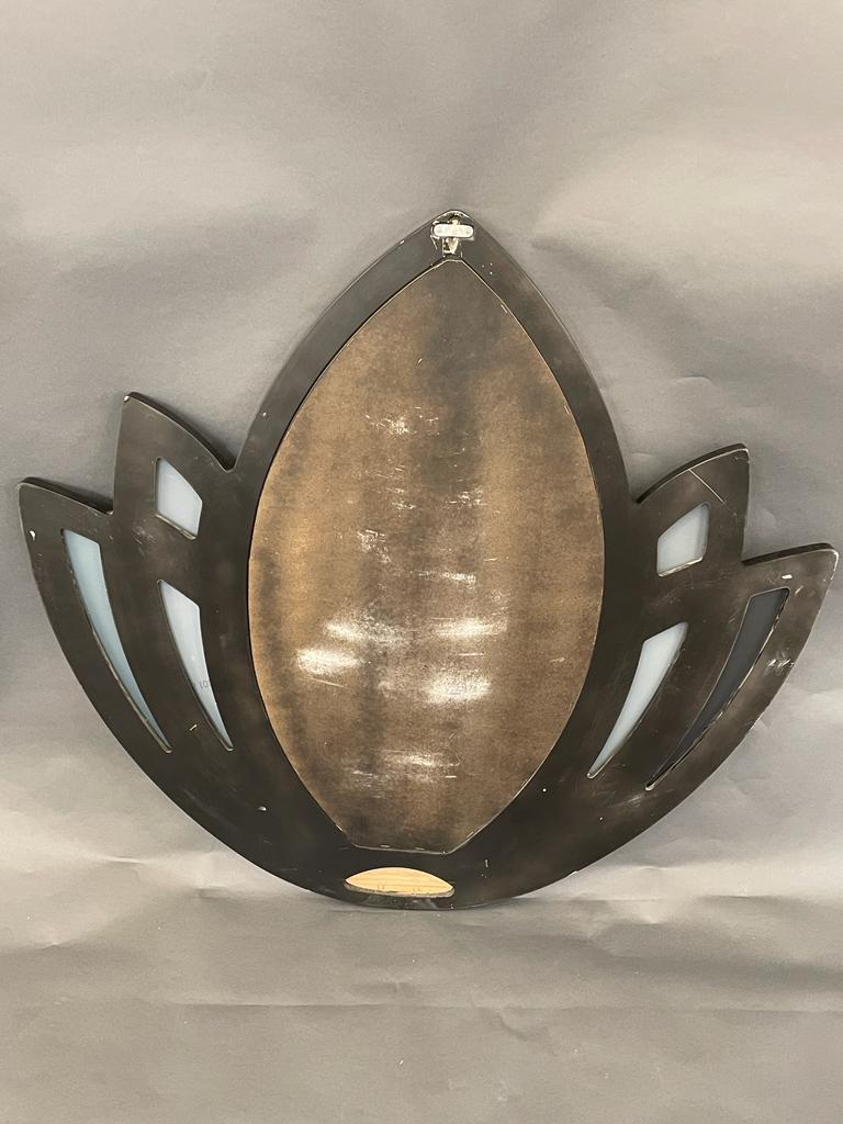 Large 'Water Lily' Black Frame Mirror, Italy 1970s For Sale 5