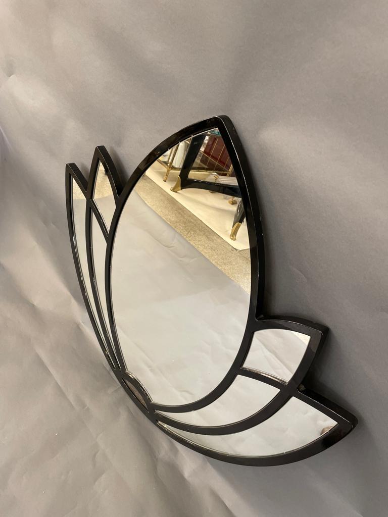 Large 'Water Lily' Black Frame Mirror, Italy 1970s For Sale 1
