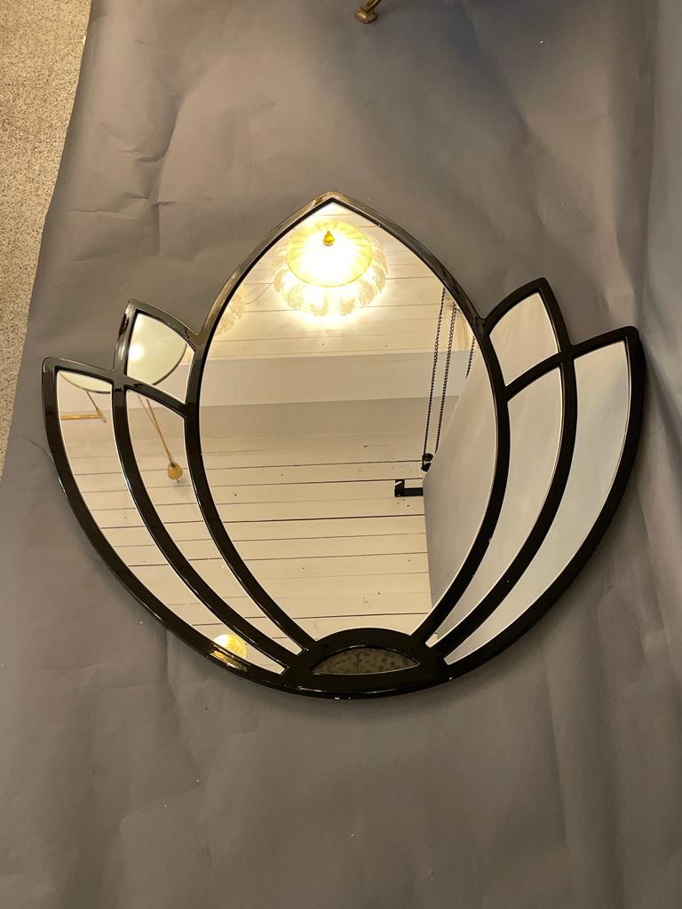 Large 'Water Lily' Black Frame Mirror, Italy 1970s For Sale 2