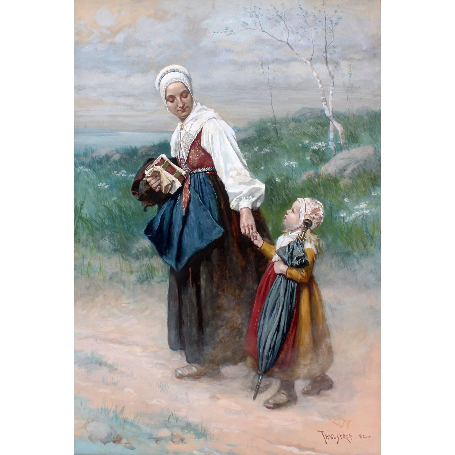 A very fine and large Swedish 19th Century watercolor portrait by Thure de Thulstrup (Swedish, 1848-1930) Titled 