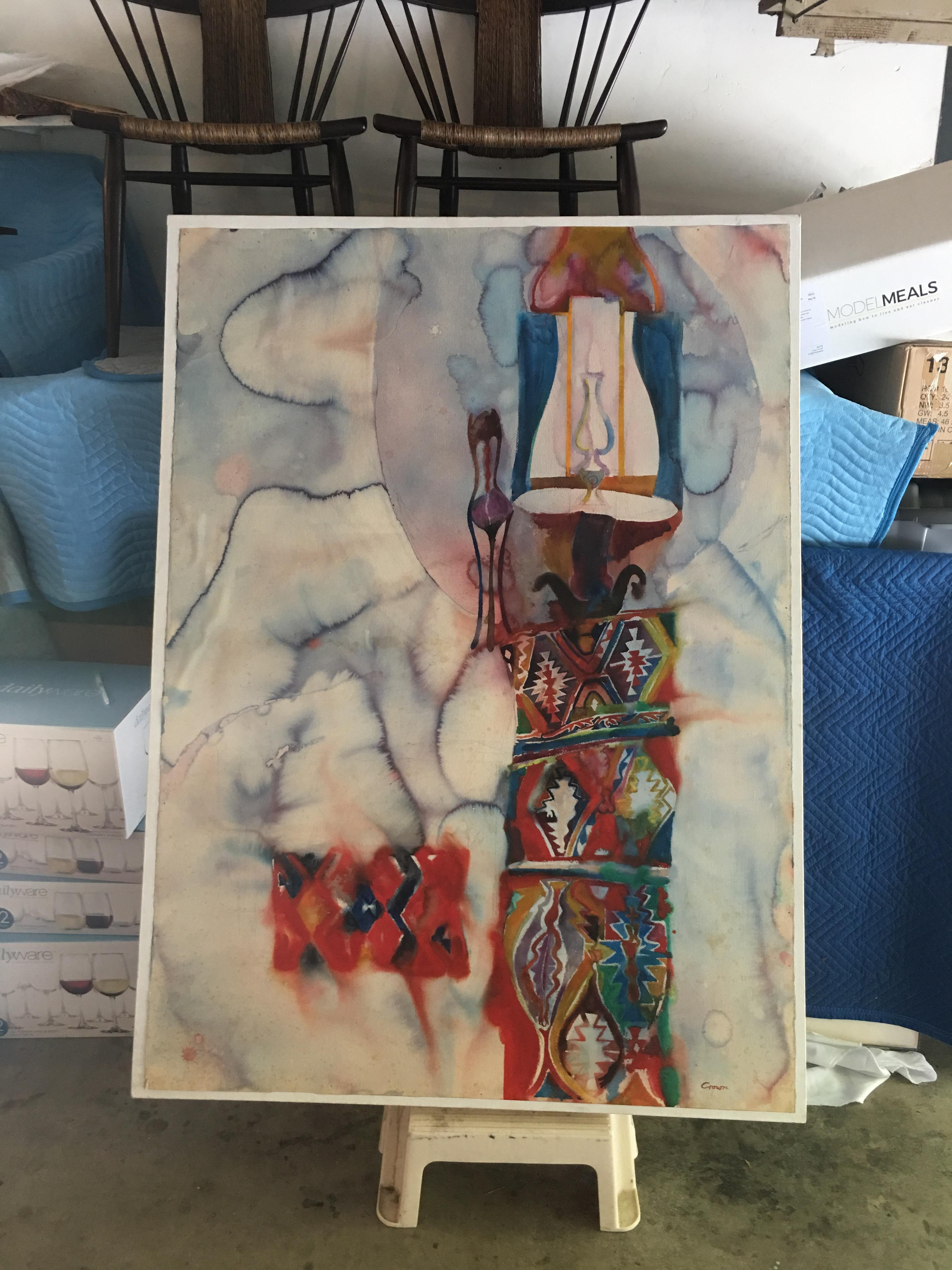 Grande peinture à l'aquarelle sur papier pressé à la main d'un studio californien des années 1980 en vente 8