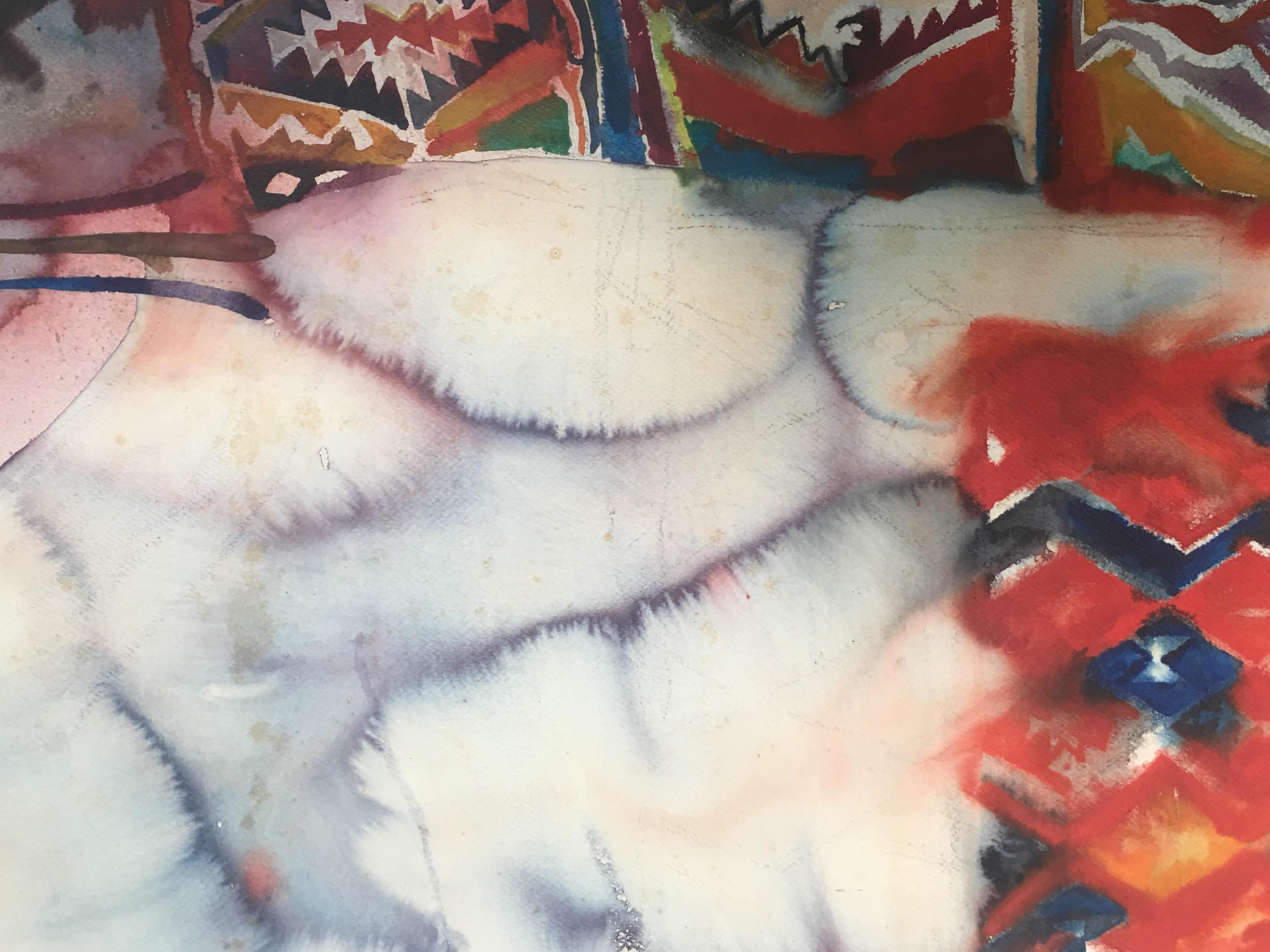 Américain Grande peinture à l'aquarelle sur papier pressé à la main d'un studio californien des années 1980 en vente