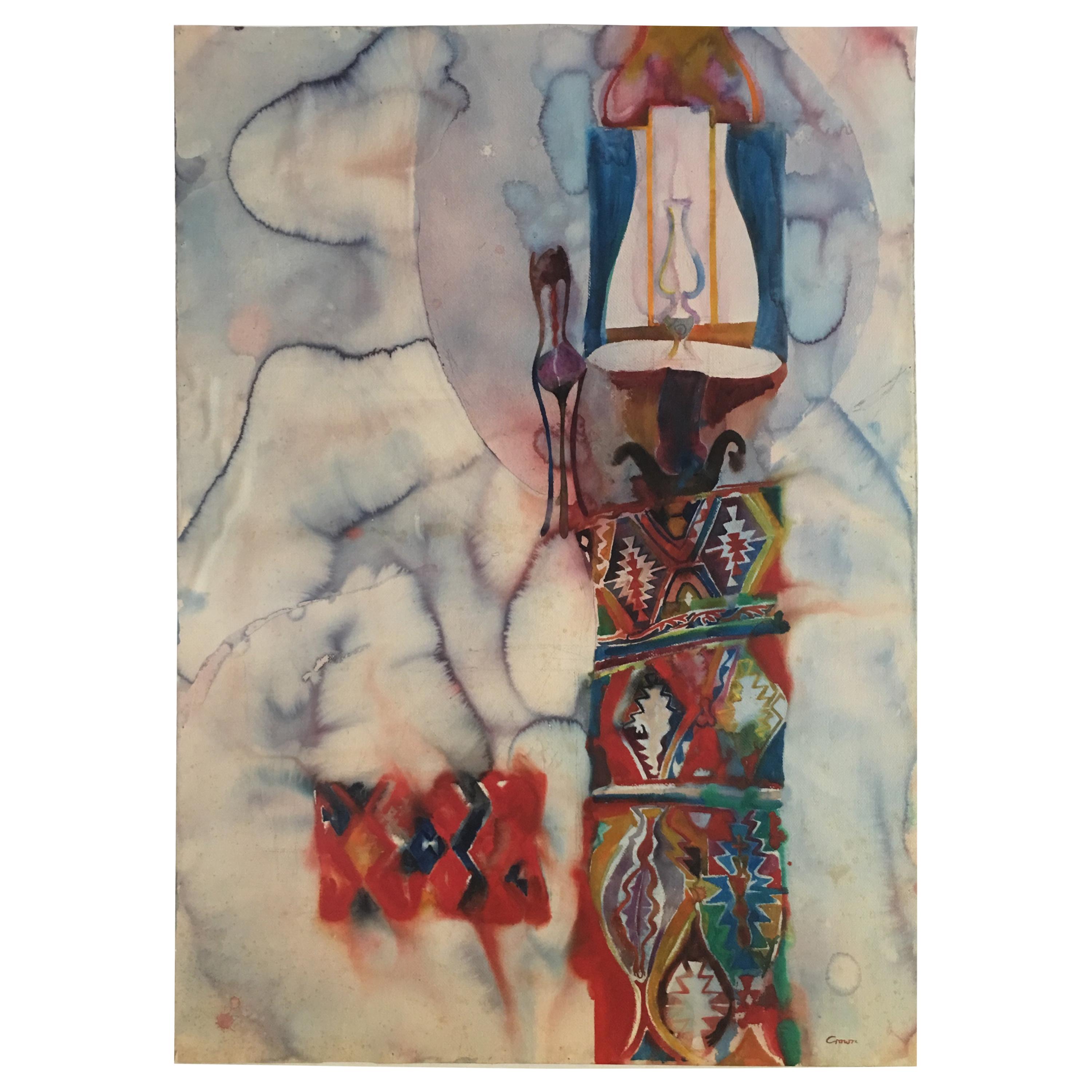 Large Watercolor Painting on hand pressed paper from a 1980s California Studio