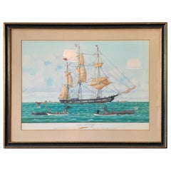 Large Watercolor Painting of a Nantucket Whaling Ship