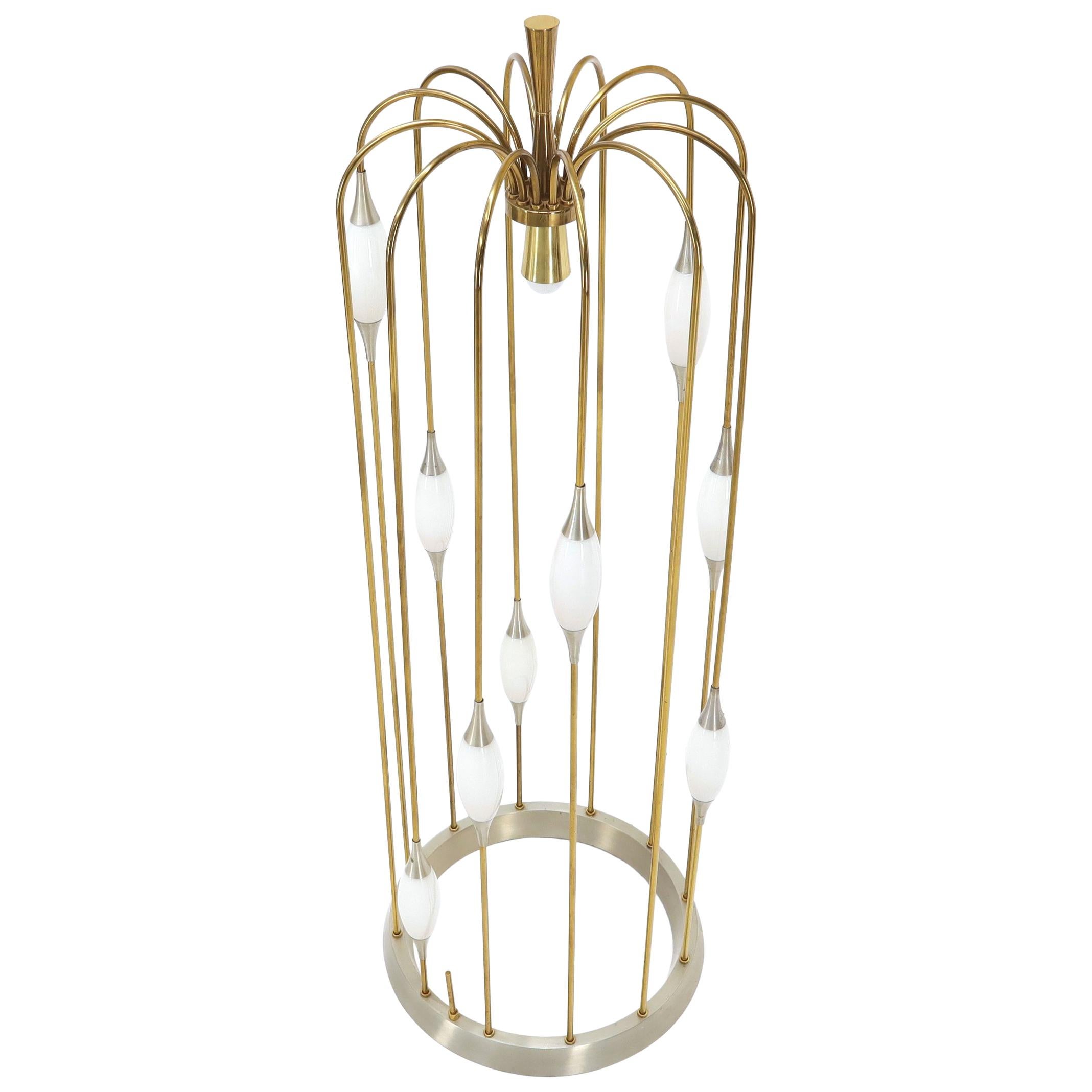 Large Waterfall Brass Floor Lamp Light Fixture For Sale