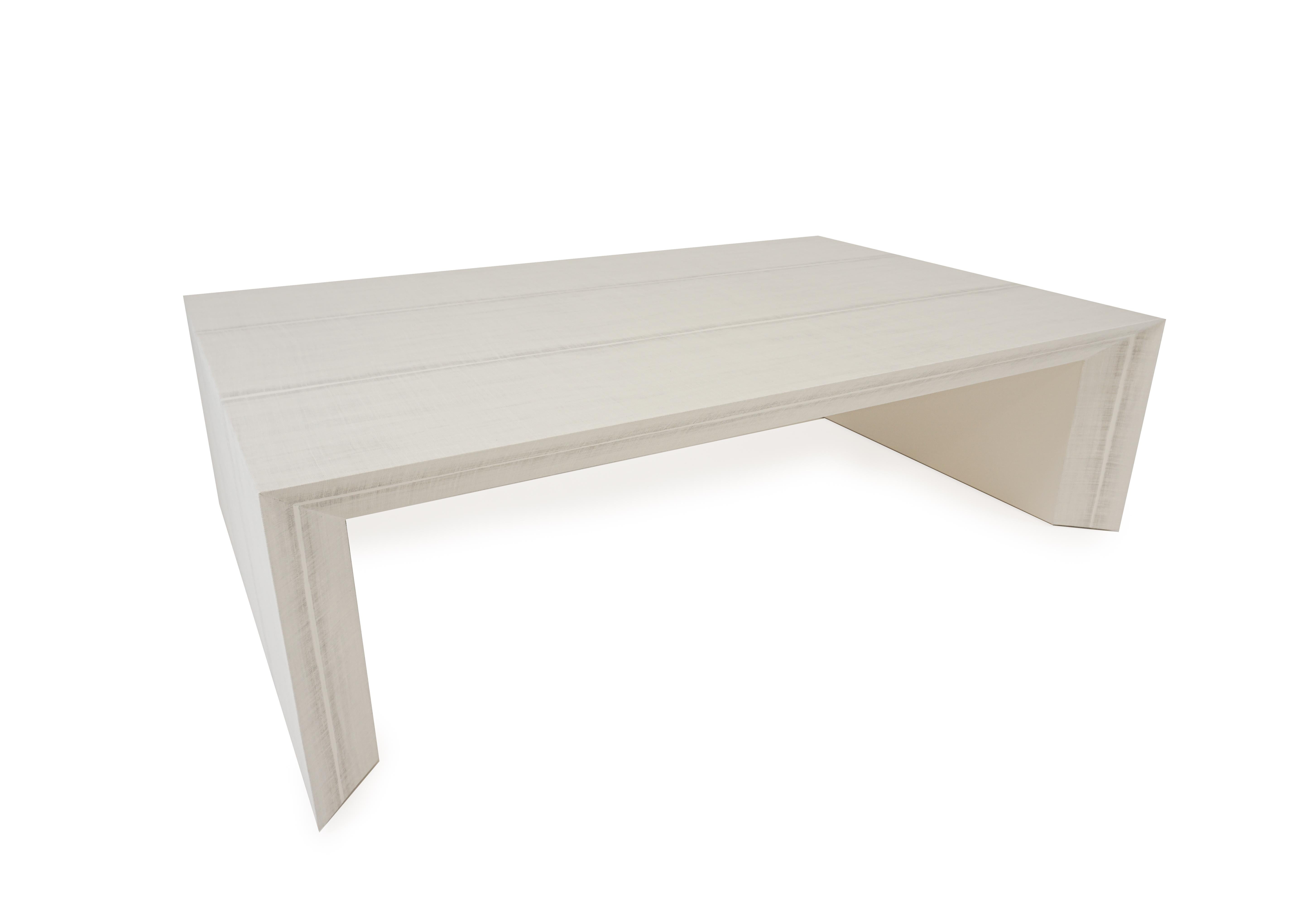 About this piece
This customizable table features a waterfall design, beveled edges and a vinyl faux grasscloth. This table can also be done in lacquer, paint or stained wood. Our tables and case pieces are built by hand with real hardwoods or MDF