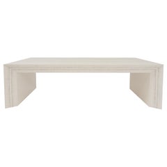 Large Waterfall Coffee Cocktail Table with Beveled Edge and Faux Grasscloth