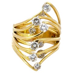 Large Wavy 2.00 Carat Diamond Ring 18K Yellow Gold