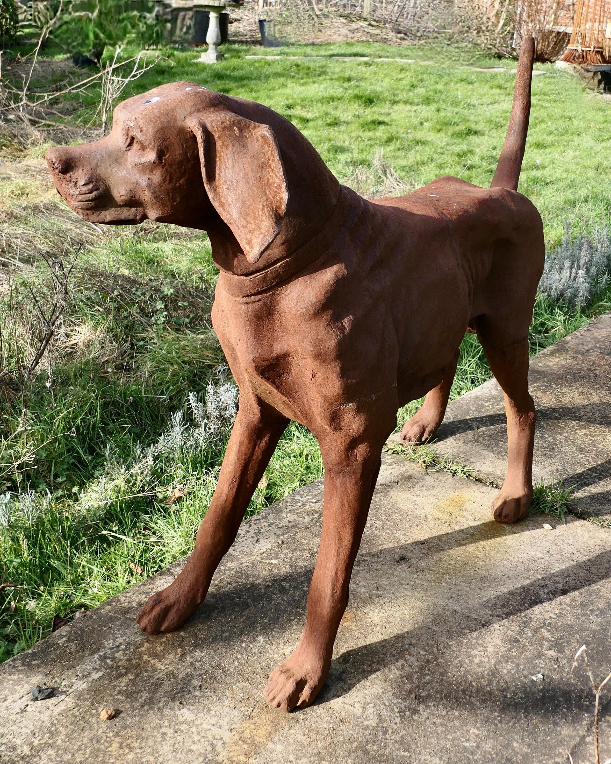 Large Weathered Cast Iron Standing Statue of a Hunting Dog  A very handsome Chap In Good Condition For Sale In Chillerton, Isle of Wight