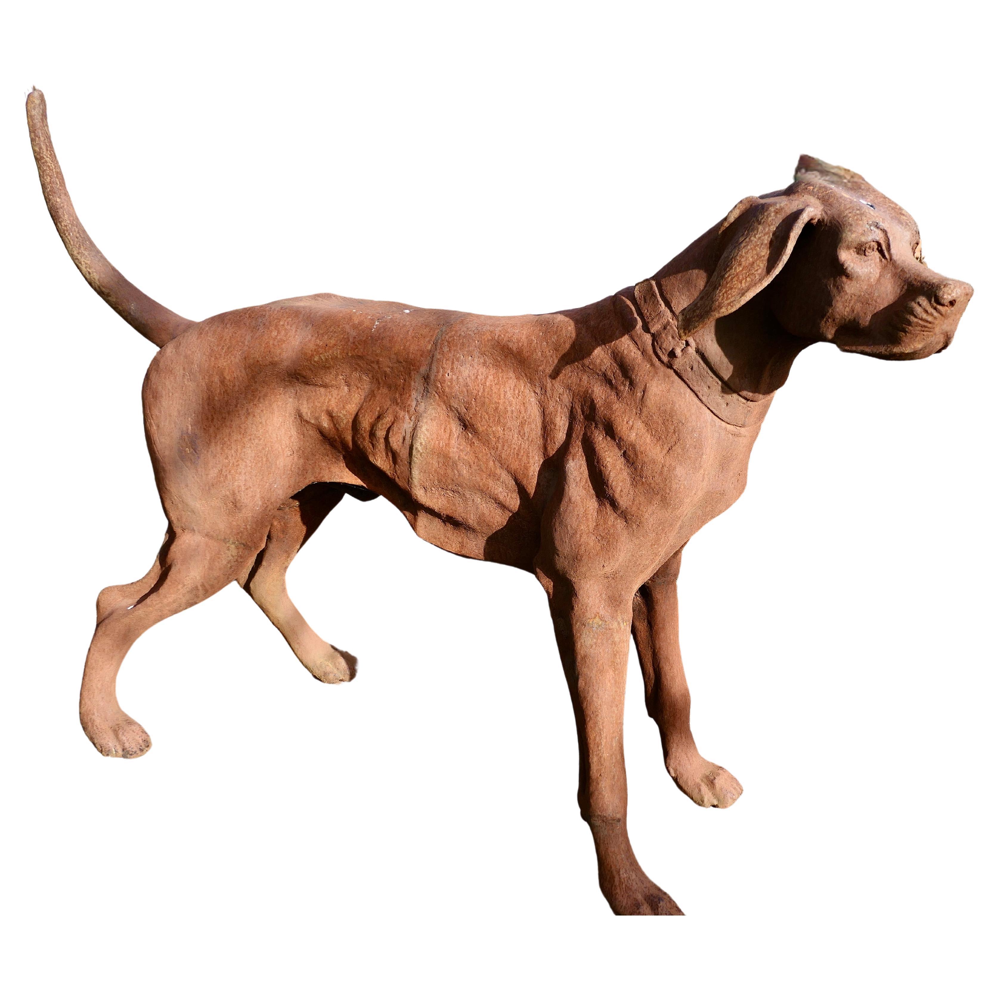 Large Weathered Cast Iron Standing Statue of a Hunting Dog  A very handsome Chap For Sale