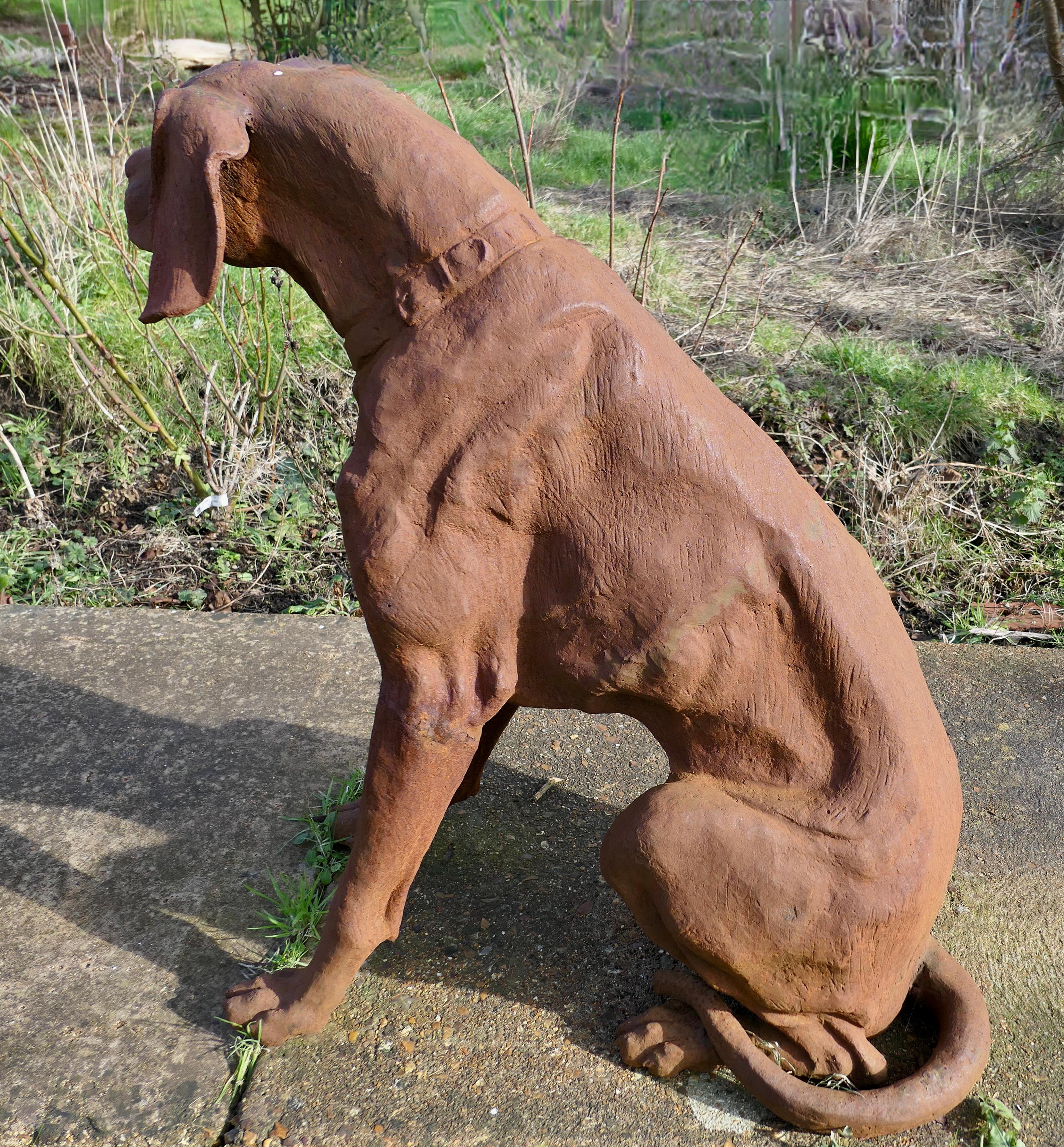 20th Century Large Weathered Cast Iron Statue of a Hunting Dog