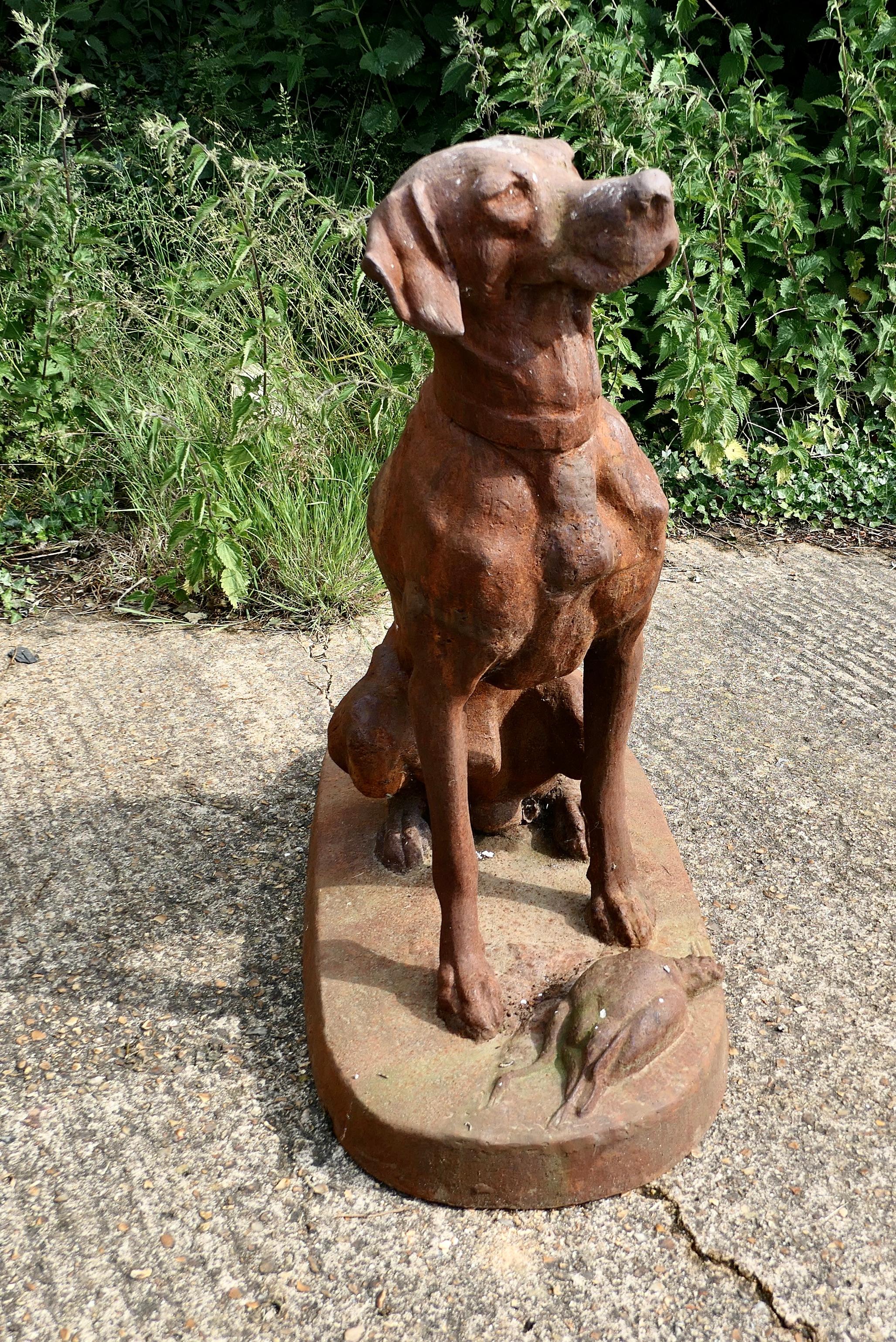 Folk Art Large Weathered Cast Iron Statue of a Retriever Hunting Dog