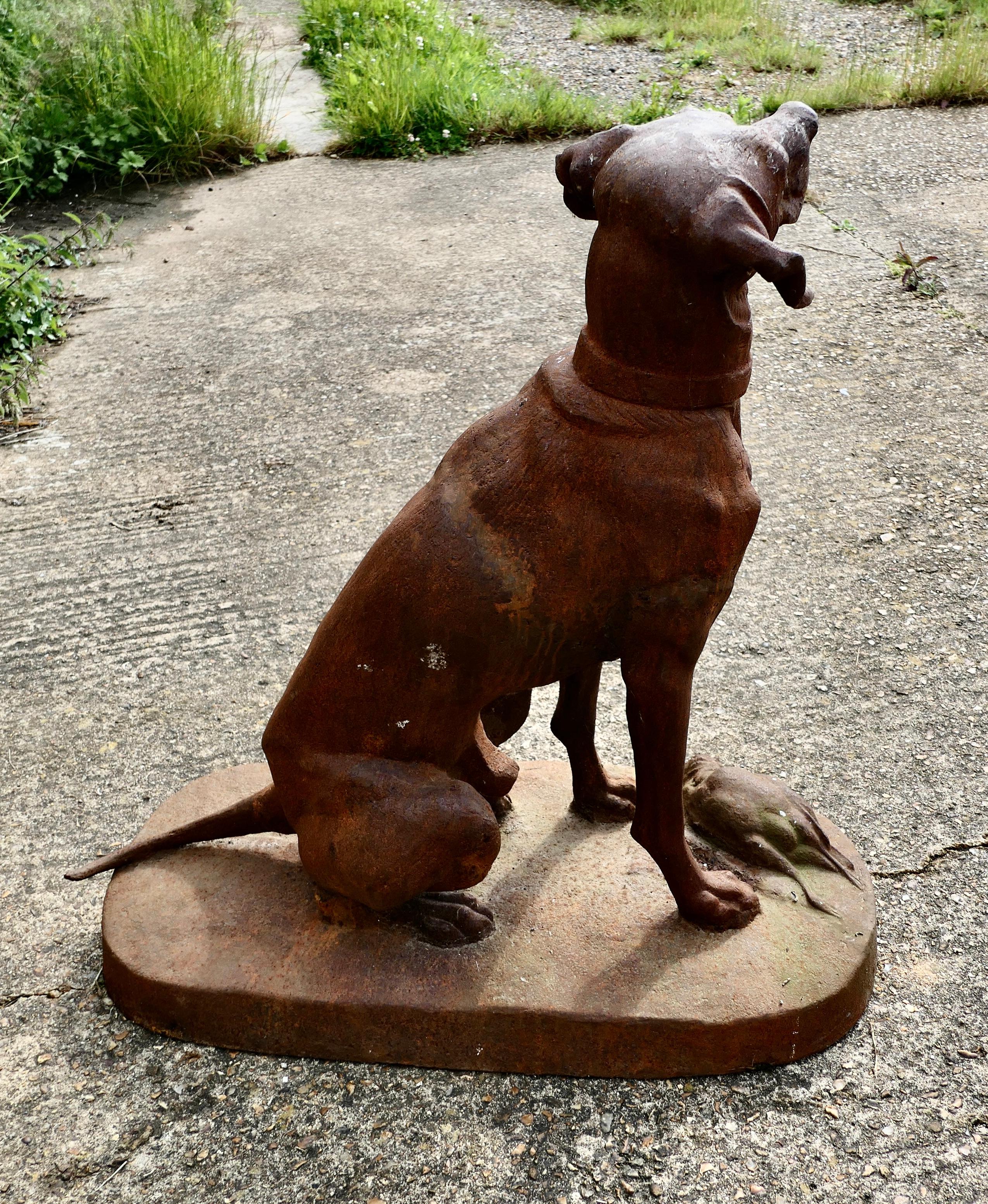 20th Century Large Weathered Cast Iron Statue of a Retriever Hunting Dog