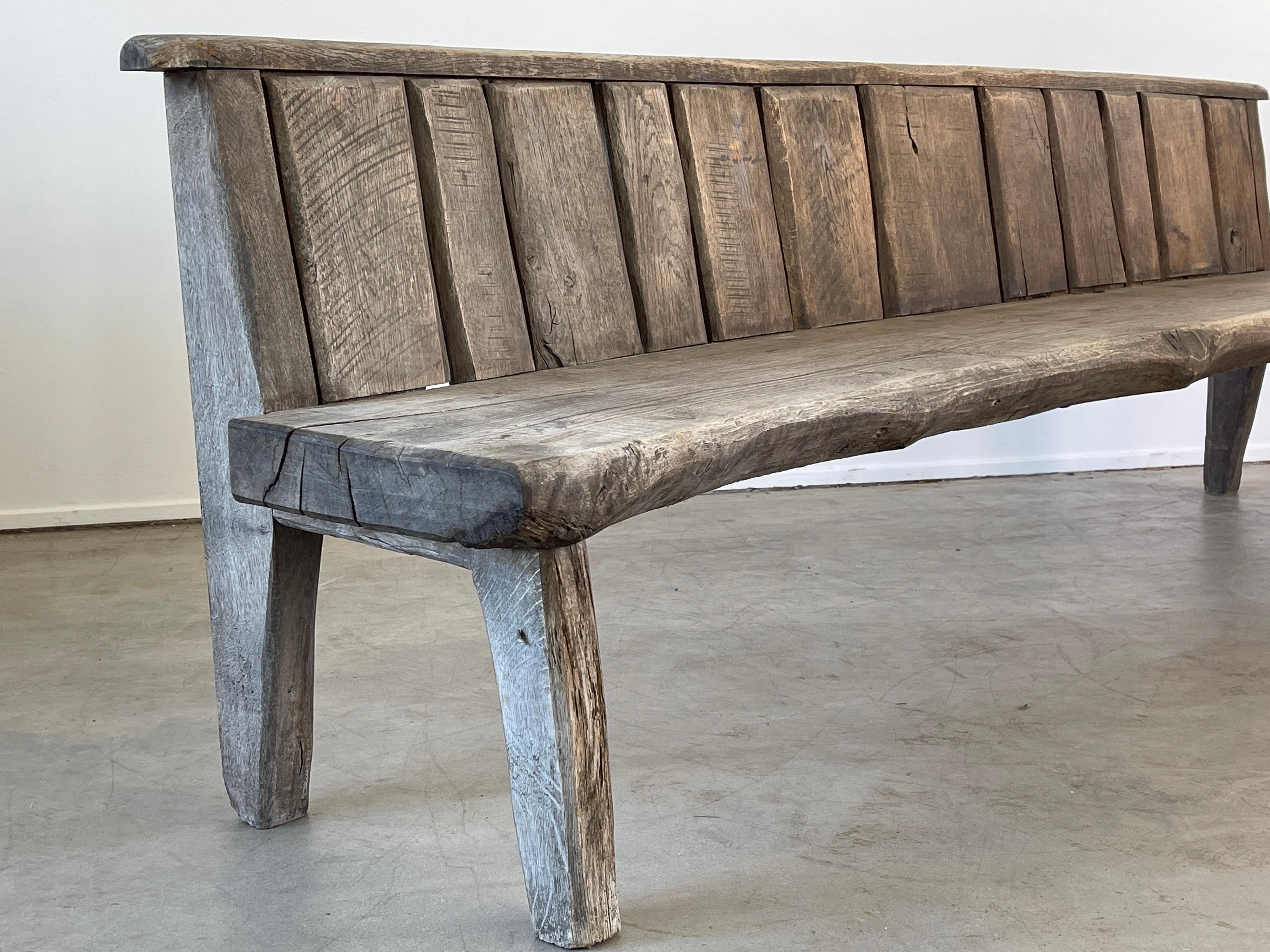 Large Weathered French Oak Bench In Good Condition In Beverly Hills, CA