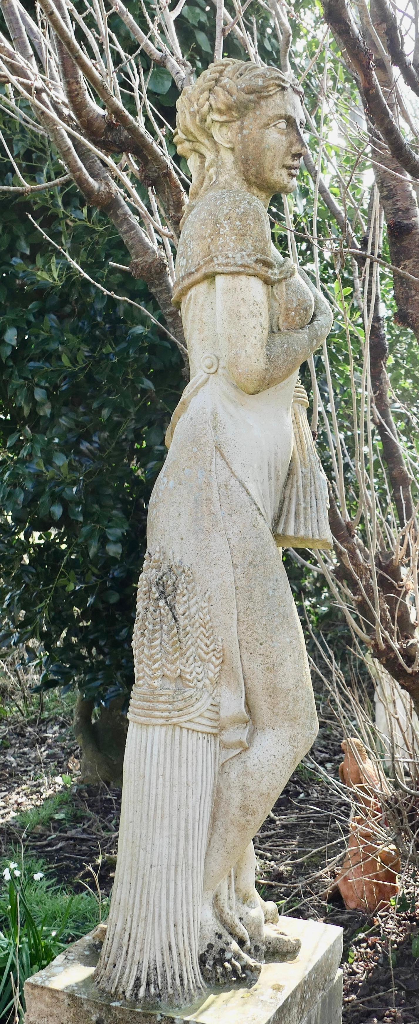 Arts and Crafts Large Weathered Garden Statue of Autumn of the 4 Seasons For Sale