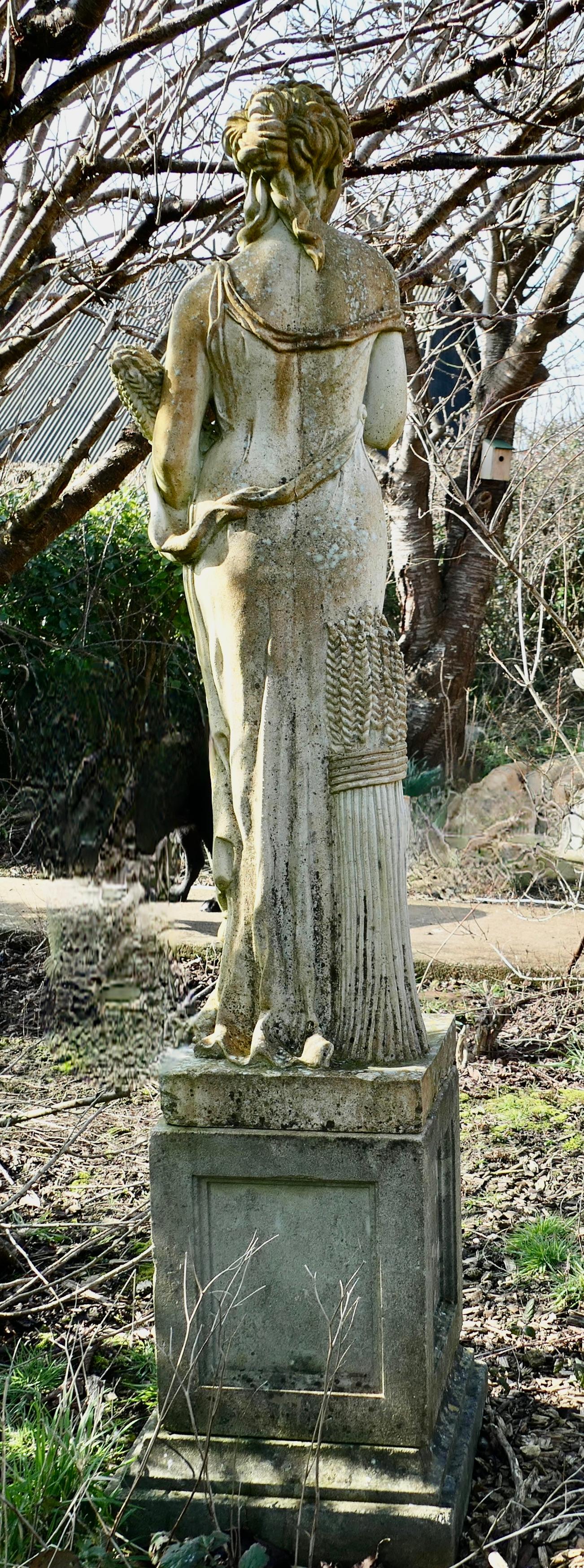 Cast Stone Large Weathered Garden Statue of Autumn of the 4 Seasons For Sale