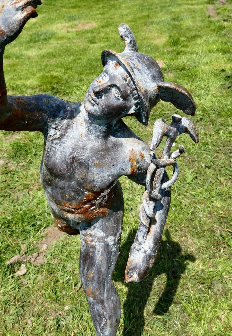 Large Weathered Iron Garden Statue of Mercury 'Hermes' the Winged Messenger  For Sale at 1stDibs