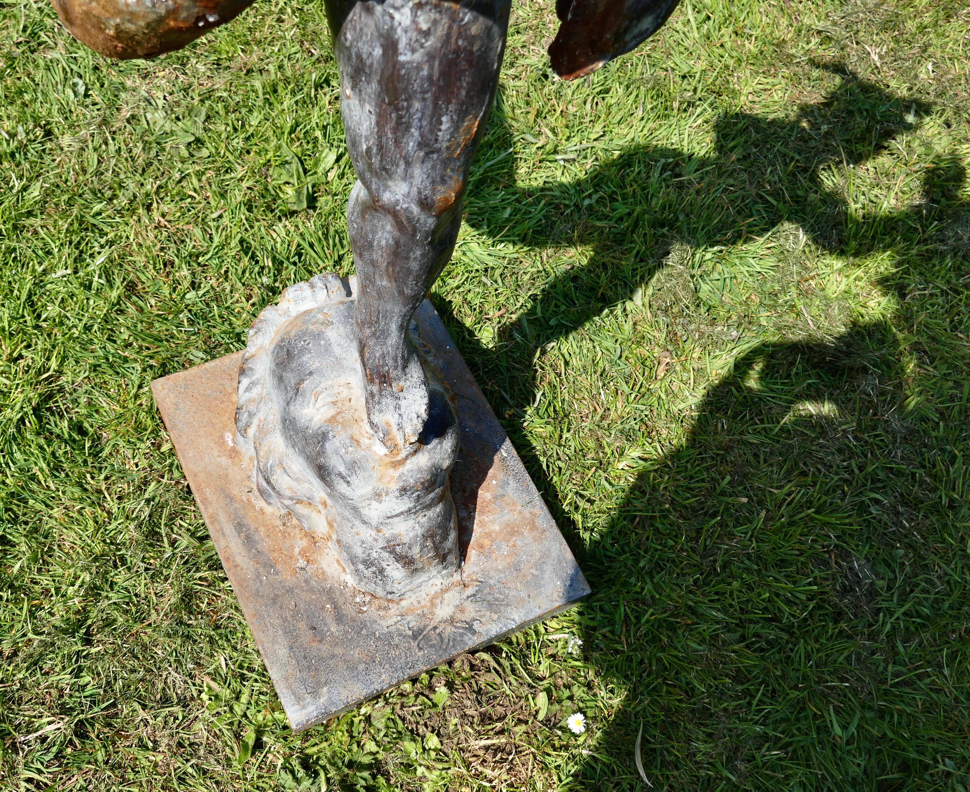 19th Century Large Weathered Iron Garden Statue of Mercury 'Hermes' the Winged Messenger For Sale