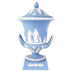 Vintage Large Wedgwood Blue Jasperware Cameo Neoclassical Urn Campana Vase