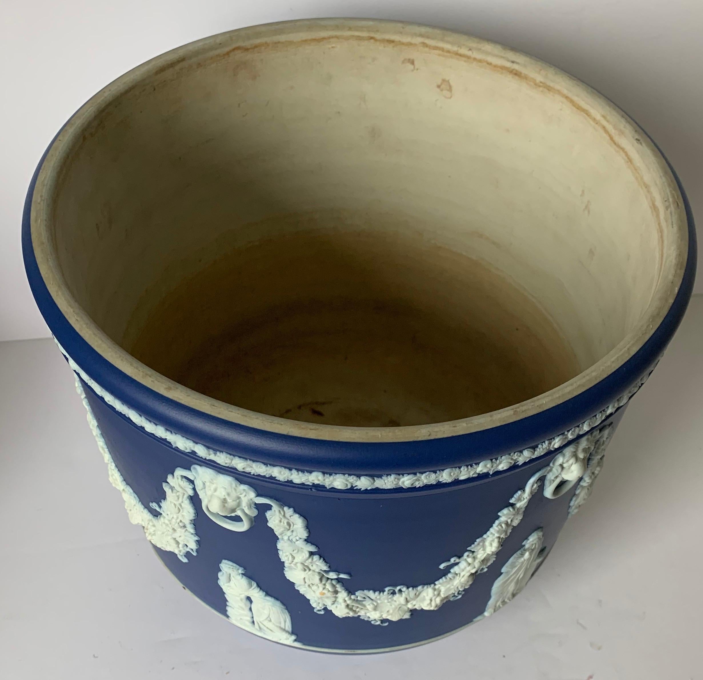 Neoclassical Large Wedgwood Dark Blue Jasperware Jardinière