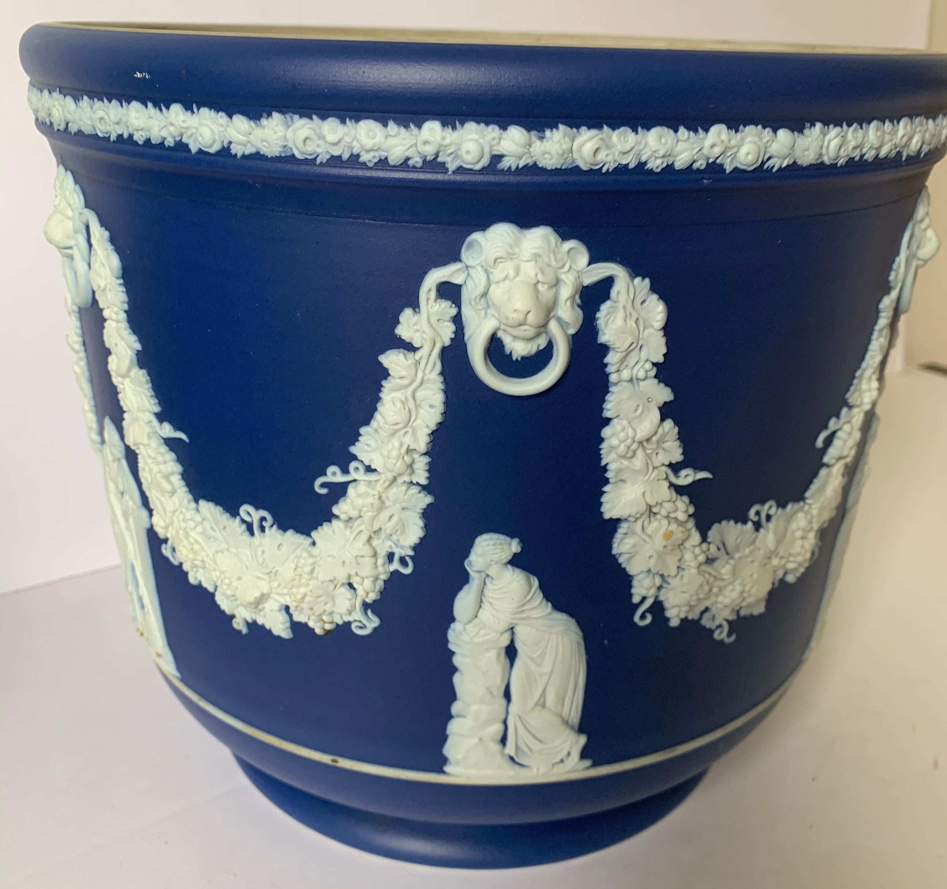 English Large Wedgwood Dark Blue Jasperware Jardinière