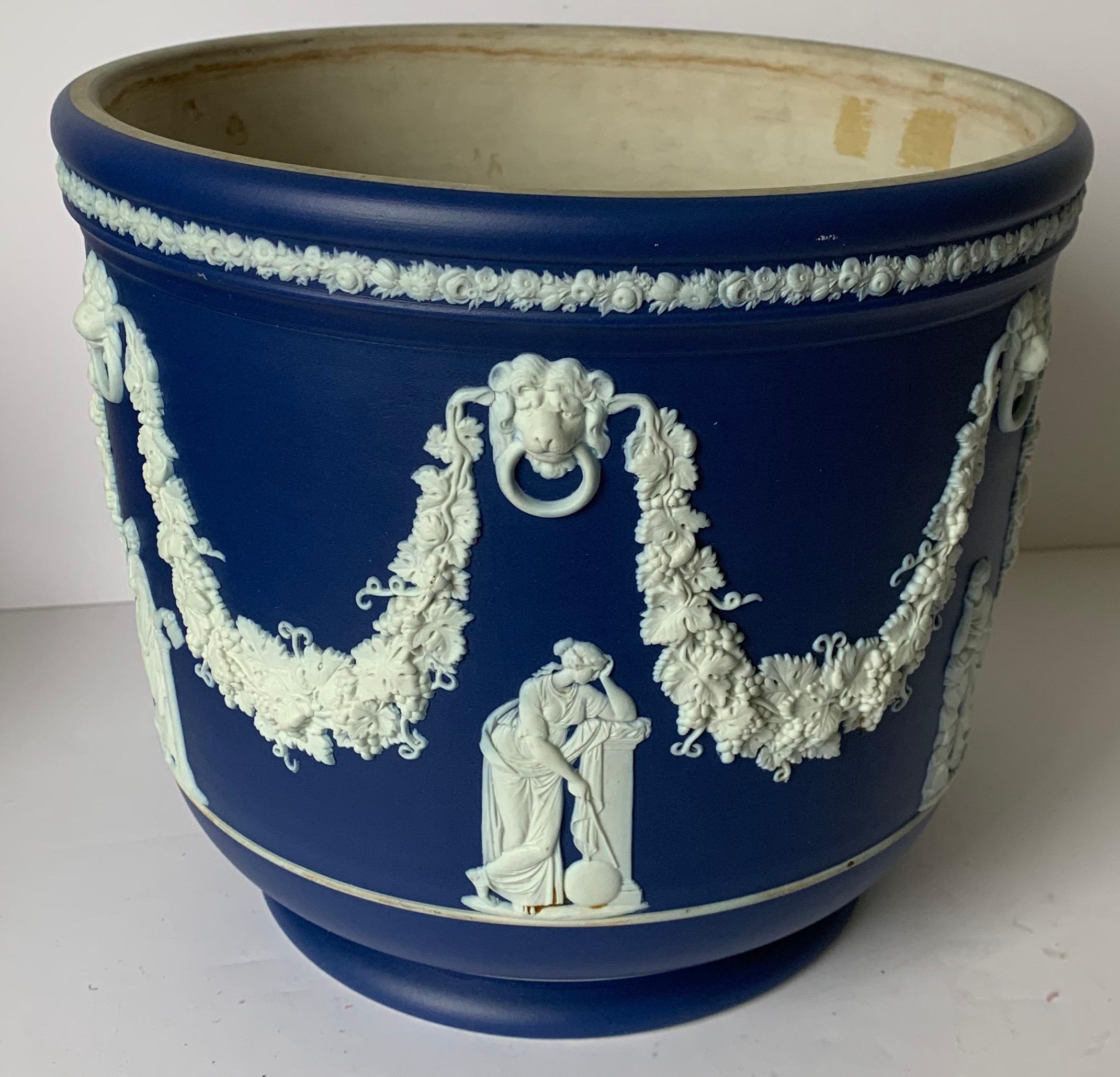 Large Wedgwood Dark Blue Jasperware Jardinière In Good Condition In Stamford, CT