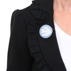 Large Wedgwood Mid-century 9ct Gold Blue Jasperware Cameo Brooch Circa 1954