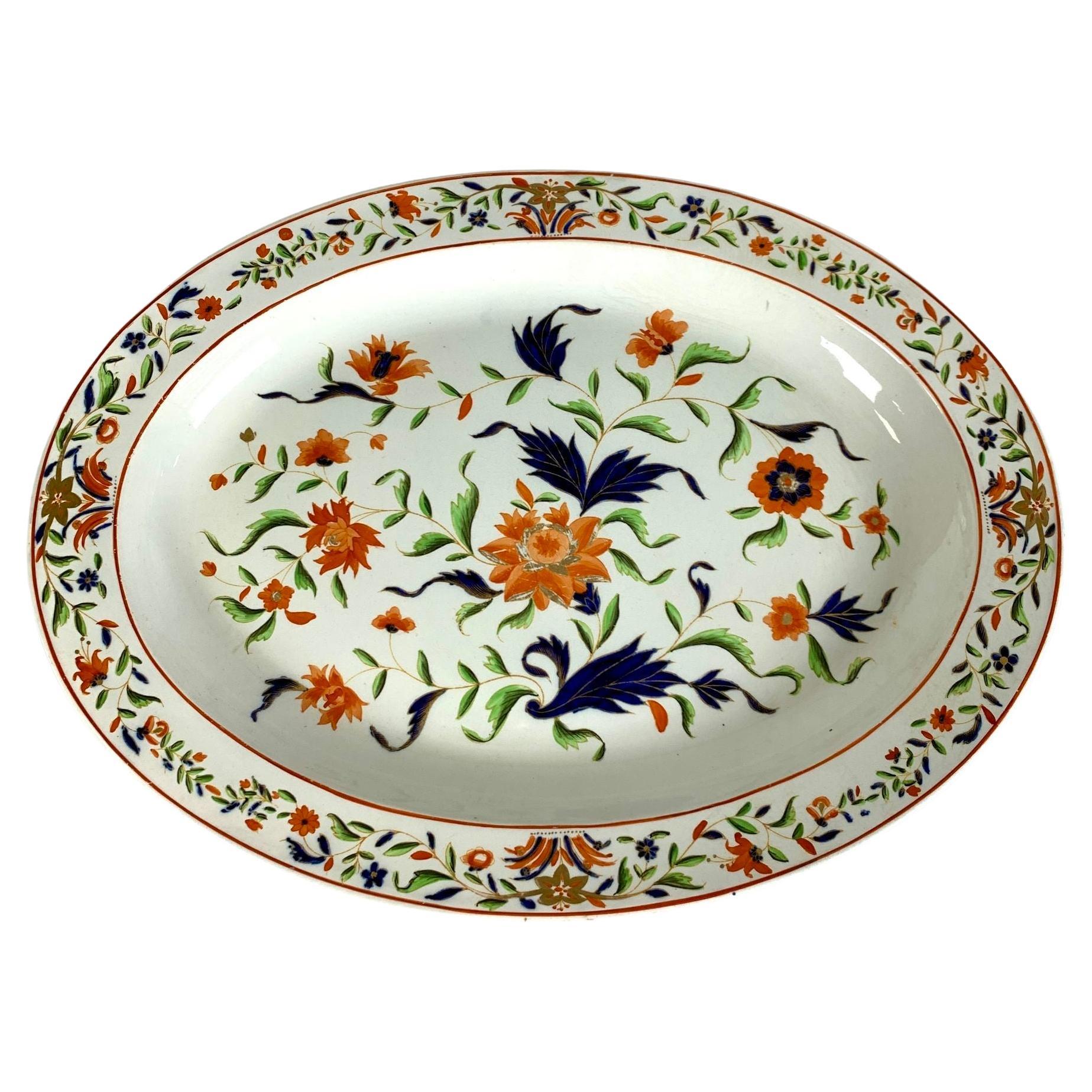 Large Wedgwood Platter Imari Colors with Floral Decorations England Circa 1840 For Sale