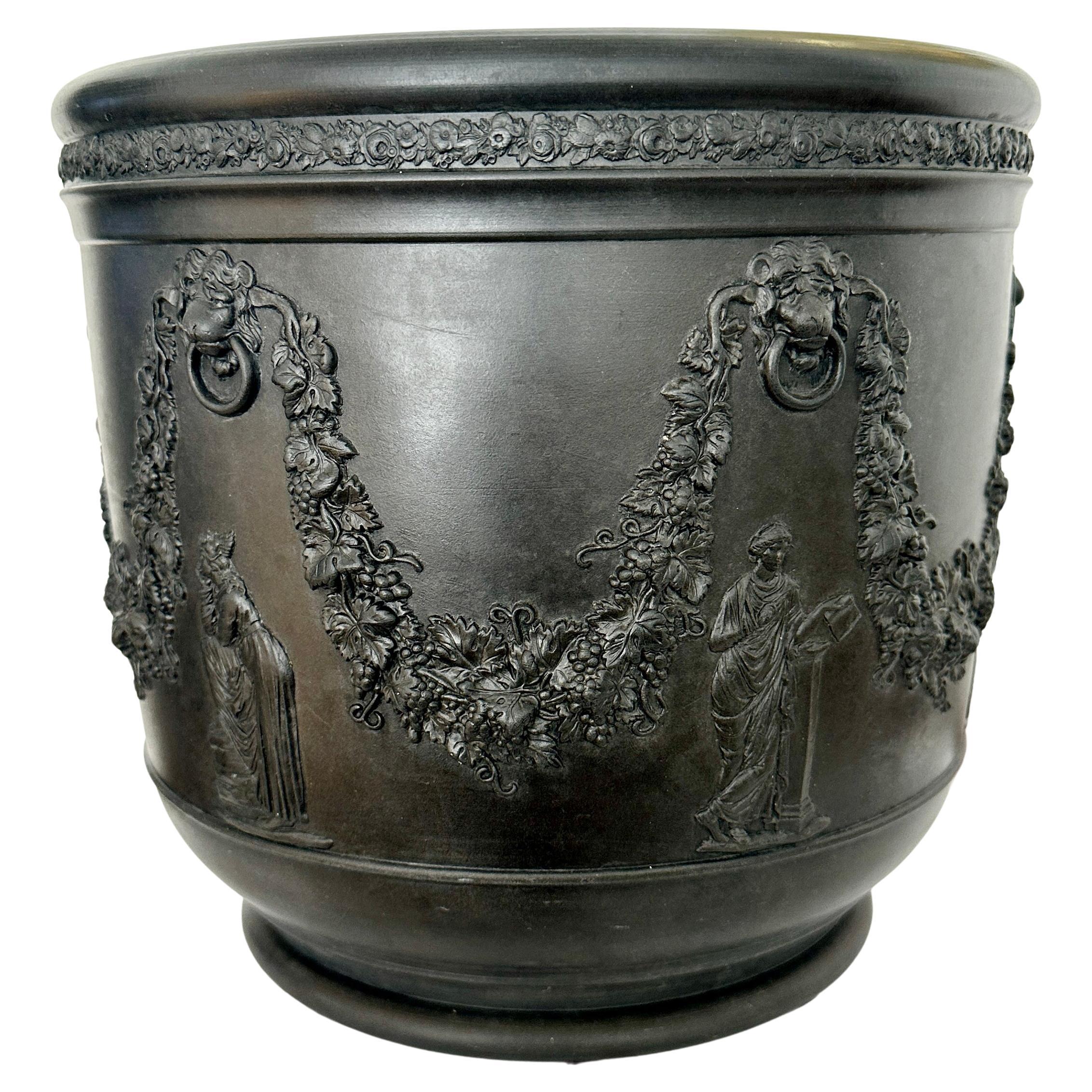 Large Wedgwood Solid Black Basalt Neoclassical Jardiniere For Sale