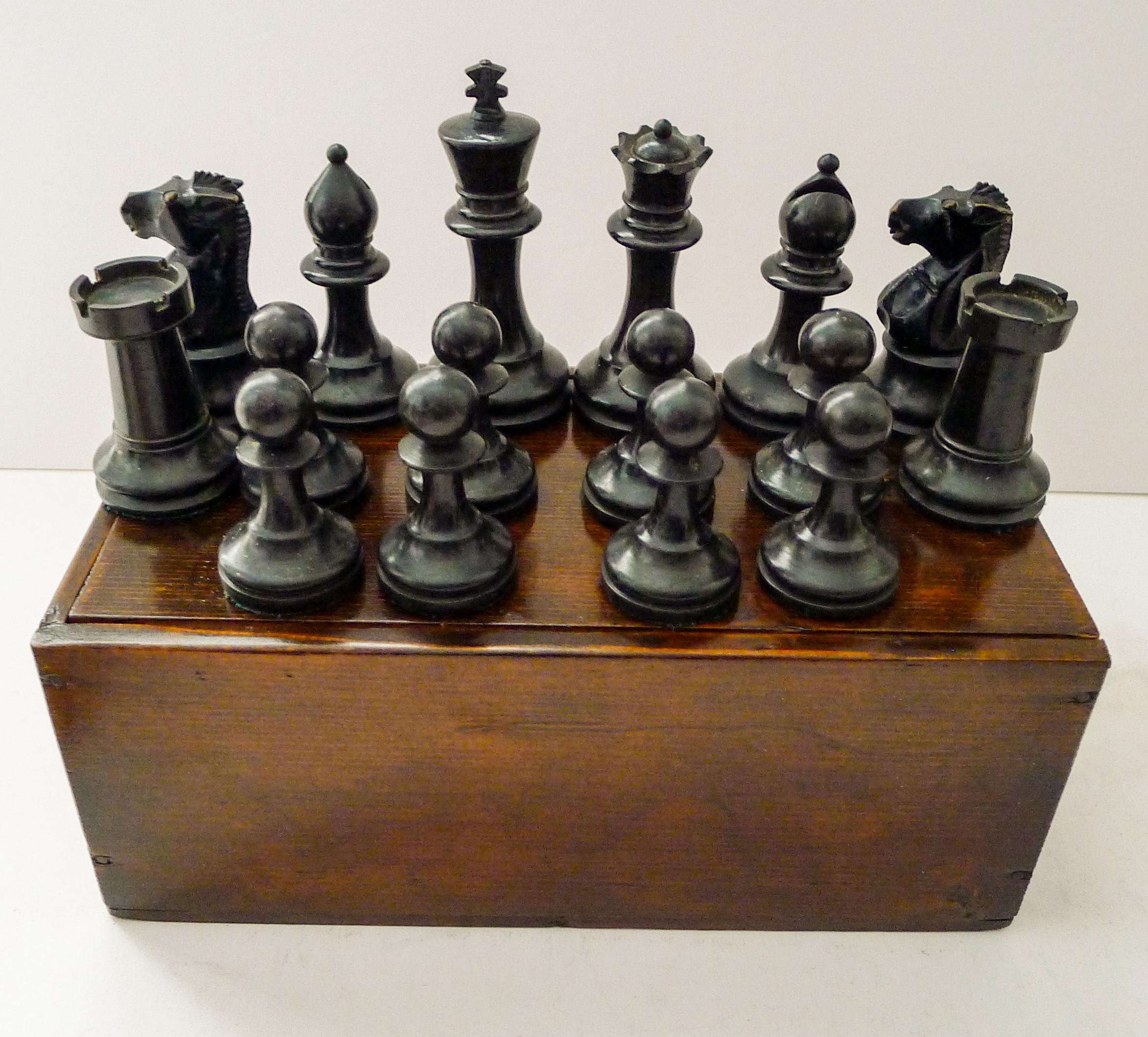 Large Weighted Boxwood Chess Set by Benetfink, Cheapside, London c.1900 1