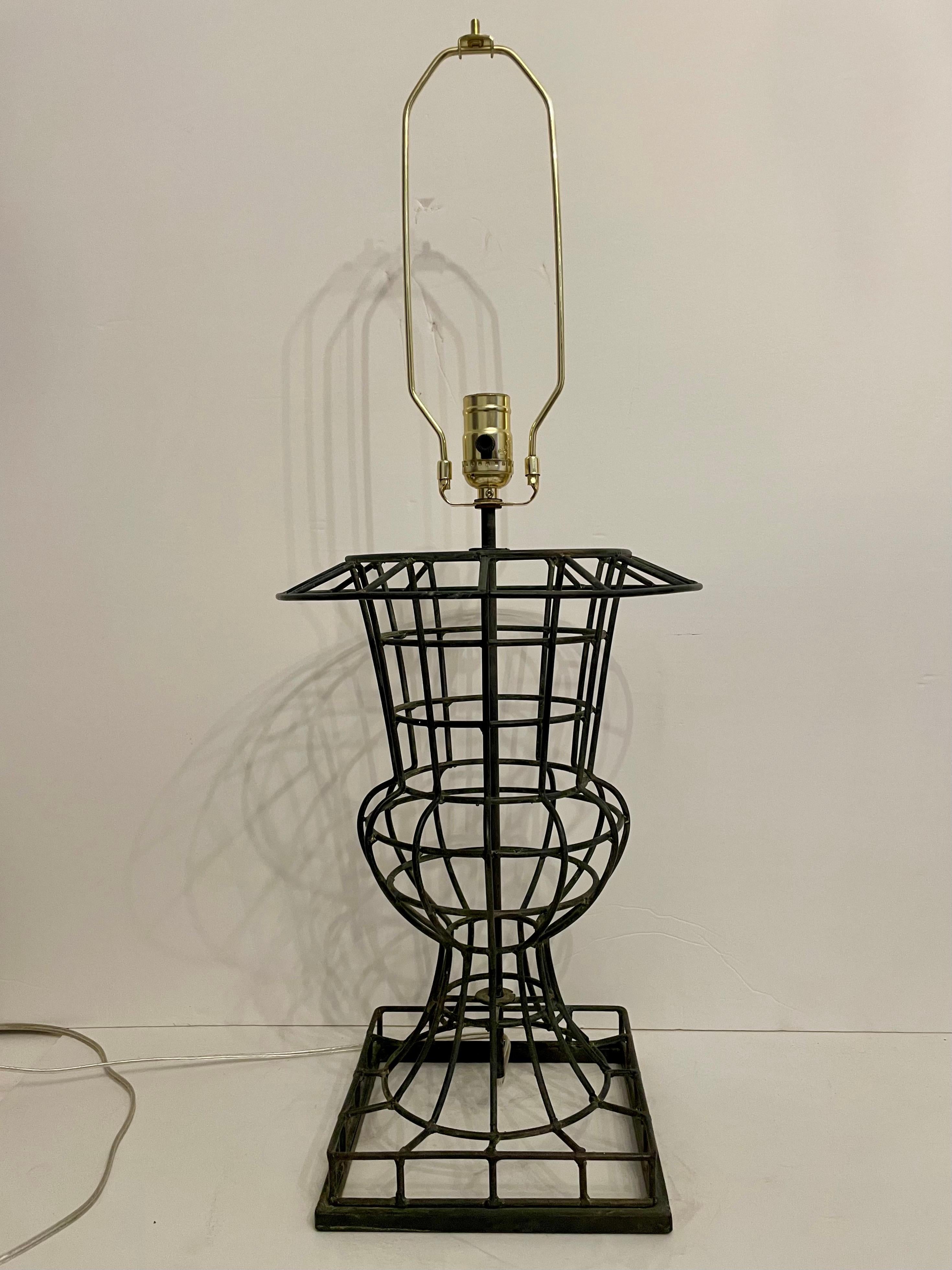 Large Scale Welded Wire Urn Form Lamp  Rewired with new 3 way socket, clear wire and plug. 20
