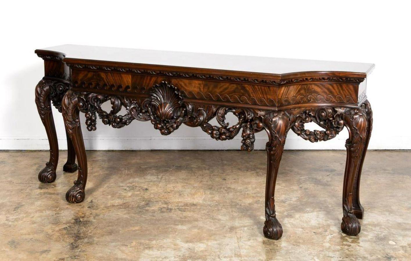 Large Well Carved Mahogany Console Table in the Irish George II Style In Good Condition In Atlanta, GA