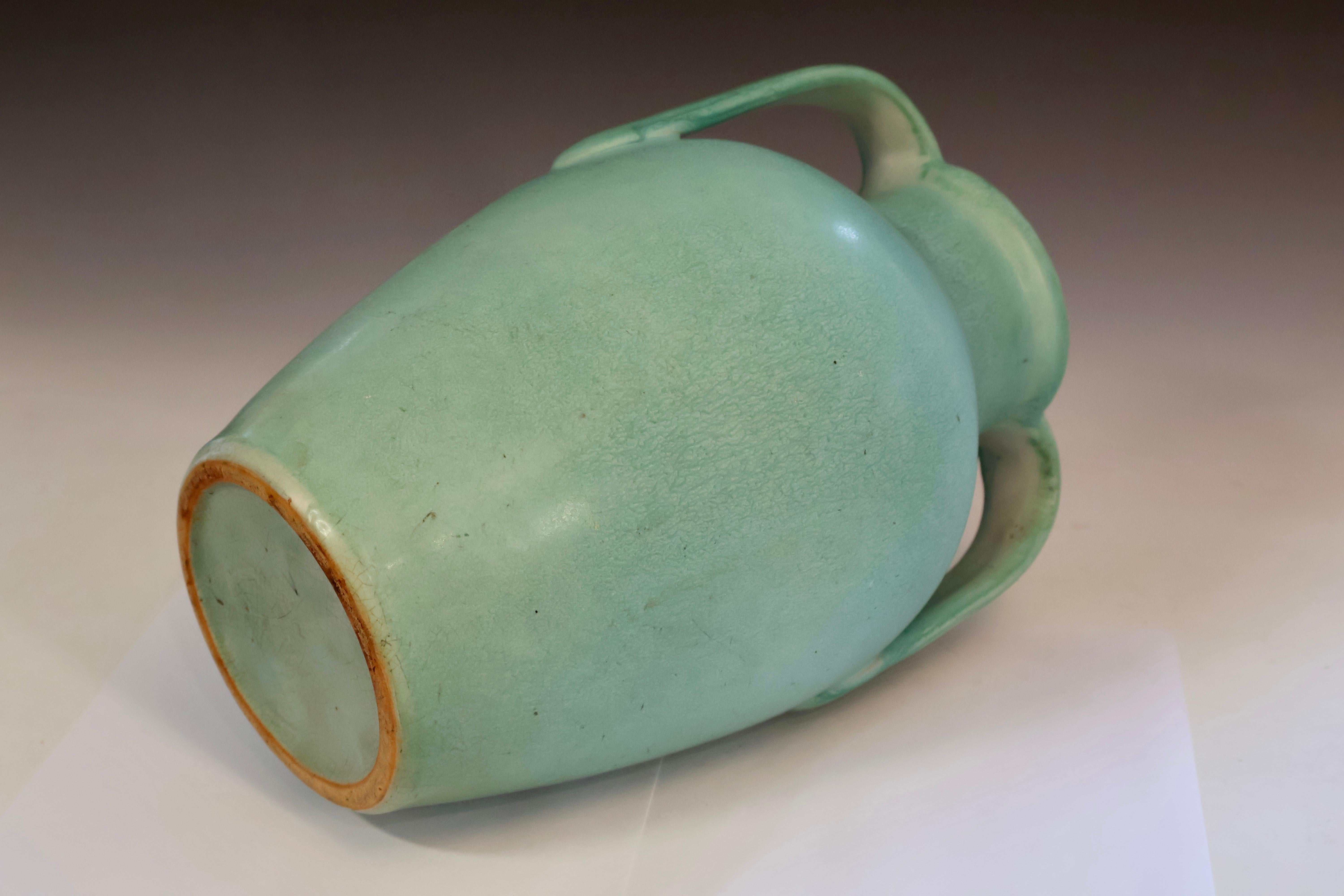 Glazed Large Weller Evergreen Pottery Vase Satin Matt Green Arts & Crafts Stoin For Sale